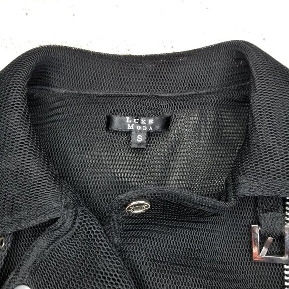 Luxe Moda mesh moto style jacket black size S small 3/4 sleeve zippers summer T - Picture 5 of 9